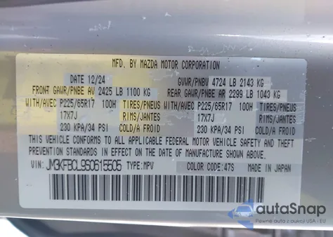 2025 Mazda Cx-5 2.5 S Preferred z USA, uszkodzony, nr VIN JM3KFBCL9S0615505